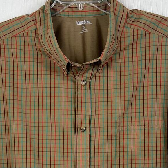 KingSize Shirt Men's 4XL Big,  Multicolor Plaid Button Down Short Sleeve Shirt - Picture 2 of 5